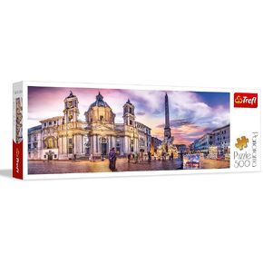 Trefl Panorama Piazza Navona, Rome 500 Piece Jigsaw Puzzle Red 26"x9" Print, DIY Puzzle, Creative Fun, Classic Puzzle for Adults and Children from 10 Years Old
