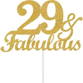 29 & Fabulous Cake Toppers Gold Glitter, Happy 29th Birthday Cake Topper Cheers to 29 Years Old Bday Decoration, Twenty-nine and Fabulous Cake Decorations for 29th Birthday Anniversary Party