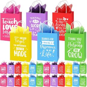 SkyyGemm 60 Pack Pack Pack Press President Gift With Tissue Paper شكرًا لك أكياس هدايا معلم مع مقبض لنهاية العام ، حفل التخرج التقاعد