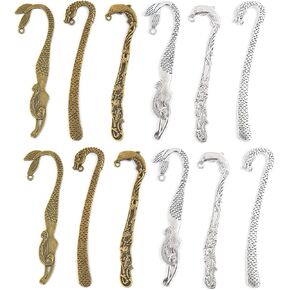 Framendino ، 12 Pack Metal Stowmmarks عتيقة سبيكة ربط Hook Hairpin Pendants Dragon Charm Pendants لعشاق الكتب
