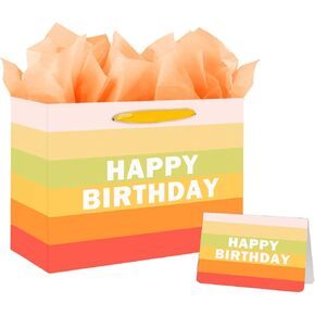 BOLDPIN 13" Large Happy Birthday Gift Bag with Card and Large Tissue Paper for Girls Women Boys Men Birthday with Handles(ColorLetter)