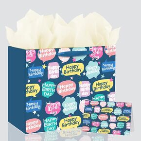 Boldpin 13 "حقيبة هدايا كبيرة عيد ميلاد سعيد مع بطاقة وورقة أنسجة كبيرة للفتيات النساء الأولاد الرجال مع مقابض (colorletter) in Kuwait