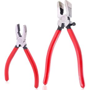 2PCS Glass Running Pliers & Breaking Grozer Pliers Kit Heavy Duty Glass Cutting Tool with Rubber Tip