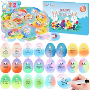 Duchong Easter Egg Fillers Bulk, 72 Packs Easter Tokens, Basket Stuffers, Plastic Egg Hunt Party Favors, Bunny Games Activity Reward Kids Teens Girls Boys