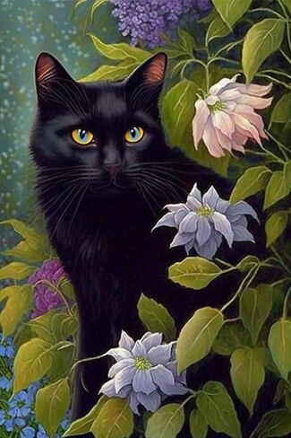 قطة سوداء في مجموعات الطلاء الماس في الغابة ، لوحة الماس الصليب كروس 5D مستدير الماس الماس الماسي المبتدئين المصنوع يدويًا ، ديكور غرفة نوم 8 × 12 بوصة. in Kuwait