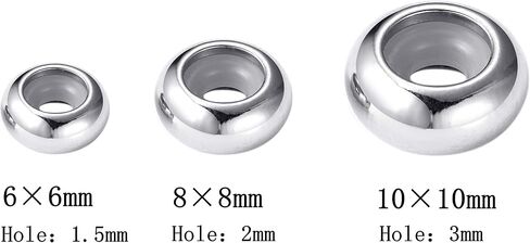 30pcs 3 Size Stainless Steel Rubber Inside Stopper Beads Rondelle Metal Slider Spacer Beads for Charm Bracelet Necklace Jewelry Making in Saudi Arabia