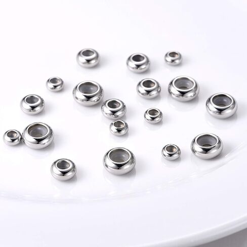 30pcs 3 Size Stainless Steel Rubber Inside Stopper Beads Rondelle Metal Slider Spacer Beads for Charm Bracelet Necklace Jewelry Making in Saudi Arabia