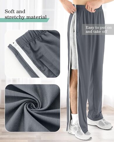 2 Pack Men's Post Surgery Pants Tear Away Basketball Sweatpants 2 Side Zippers off Full Open Sweatpant with Pockets in Kuwait