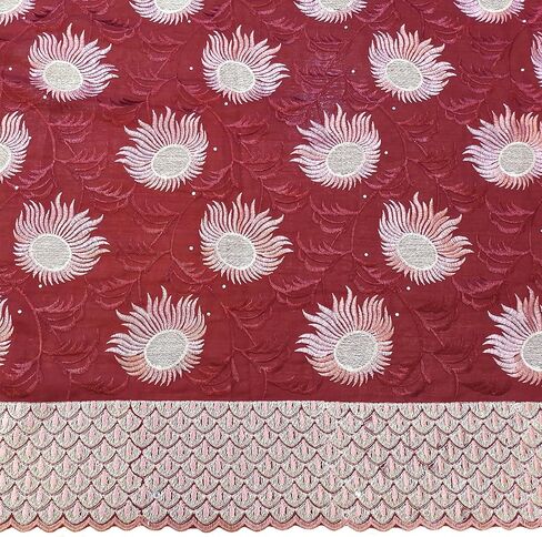 Bestway Rhinestones Embroidery Swiss Voile African Lace Fabric 5 Yards Nigerian Lace Fabric for Wedding Party Dress (Wine Red) in Saudi Arabia
