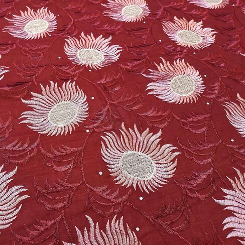 Bestway Rhinestones Embroidery Swiss Voile African Lace Fabric 5 Yards Nigerian Lace Fabric for Wedding Party Dress (Wine Red) in Saudi Arabia