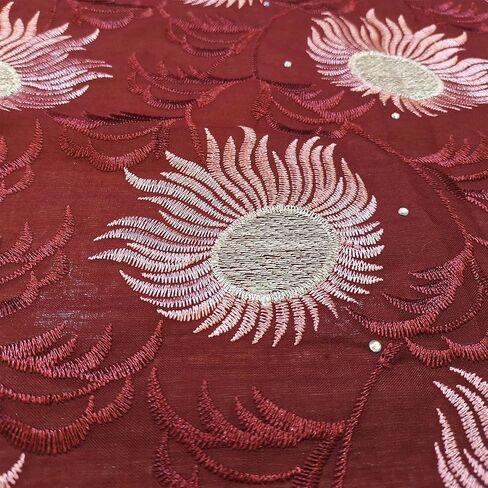 Bestway Rhinestones Embroidery Swiss Voile African Lace Fabric 5 Yards Nigerian Lace Fabric for Wedding Party Dress (Wine Red) in Saudi Arabia