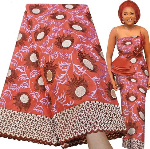 Bestway Rhinestones Embroidery Swiss Voile African Lace Fabric 5 Yards Nigerian Lace Fabric for Wedding Party Dress (Wine Red) in Saudi Arabia