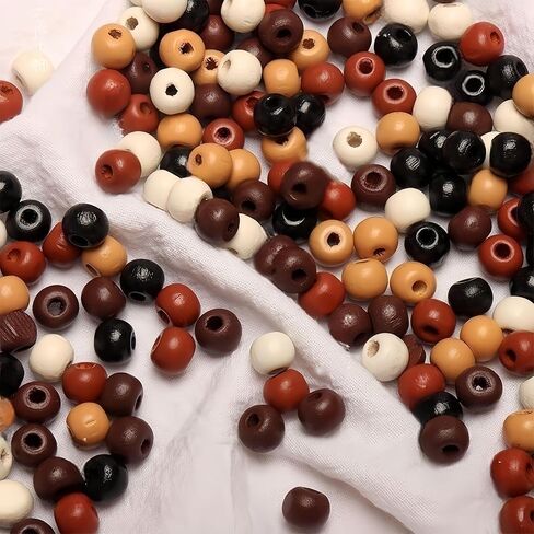 Dahi 540pcs متنوع حبات خشبية ملونة مختلطة خوقية خوقية الجولة الخشبية حبات الشعر الخشبية الحرف حبات الخشب حفرة كبيرة لصنع المجوهرات (8/10/12 ملم) in Kuwait