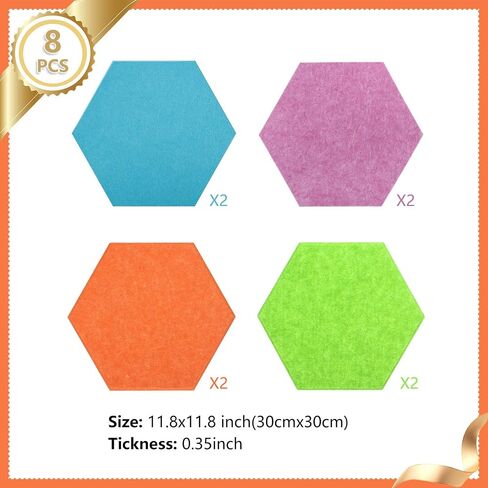 8 Packs Hexagon Felt Pin Board, 12" Bulletin Board with 30 Push Pins, Felt Board for Home Kitchen Office Decor, Self-Adhesive Corkboard Tiles for Walls School Message Photos Memos-Colorful in Saudi Arabia