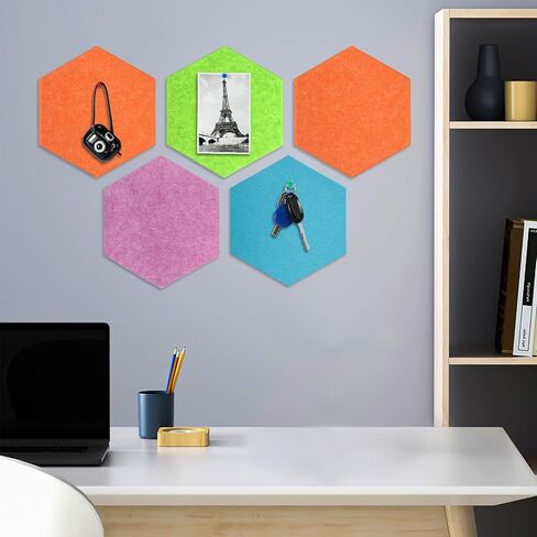 8 Packs Hexagon Felt Pin Board, 12" Bulletin Board with 30 Push Pins, Felt Board for Home Kitchen Office Decor, Self-Adhesive Corkboard Tiles for Walls School Message Photos Memos-Colorful in Saudi Arabia