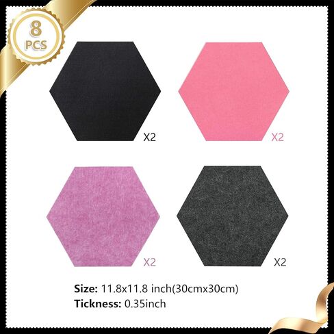 8 Packs Hexagon Felt Pin Board, 12" Bulletin Board with 30 Push Pins, Felt Board for Home Kitchen Office Decor, Self-Adhesive Corkboard Tiles for Walls School Message Photos Memos-Colorful in Saudi Arabia