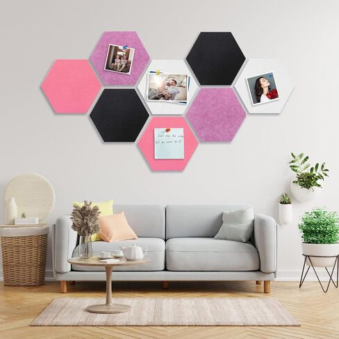 8 Packs Hexagon Felt Pin Board, 12" Bulletin Board with 30 Push Pins, Felt Board for Home Kitchen Office Decor, Self-Adhesive Corkboard Tiles for Walls School Message Photos Memos-Colorful in Saudi Arabia