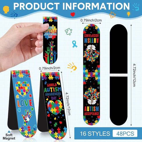 48 PCS Autism Throual Throught Magnetic Lagmarks Autism Magnet Magnet Markers Clips Borkmark Clips for Autism Awarening Homeery Pontitout Public Welfare School Lecture Sever in Kuwait