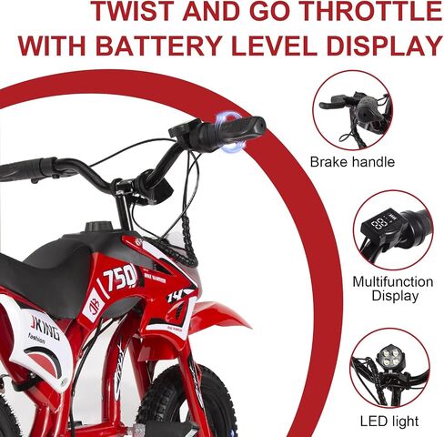 JKING Kids Motorcycle,C6 Children's Scooter,12-inch 160W brushless Motor,3-Speed LCD Display,10 MPH Top Speed,LED Brushless Controller + Moto Sound，8 Miles Range,Red in Saudi Arabia