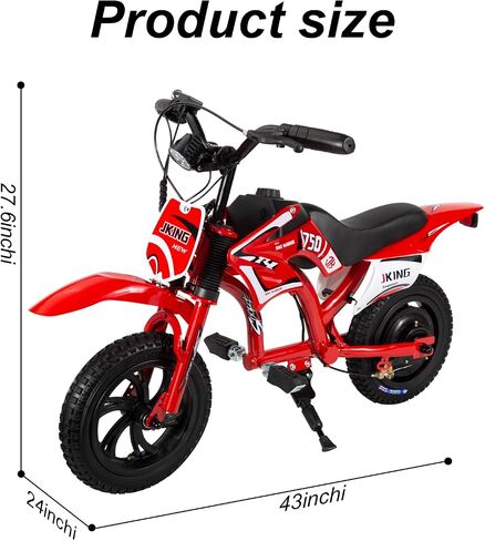 JKING Kids Motorcycle,C6 Children's Scooter,12-inch 160W brushless Motor,3-Speed LCD Display,10 MPH Top Speed,LED Brushless Controller + Moto Sound，8 Miles Range,Red in Saudi Arabia