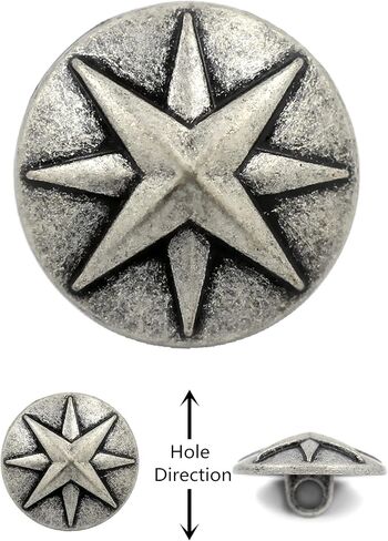 Bezelry 10 Pieces Asterisk Metal Shank Buttons. 20mm (3/4 inch) (Antique Silver) in Saudi Arabia