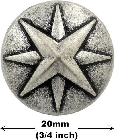 Bezelry 10 Pieces Asterisk Metal Shank Buttons. 20mm (3/4 inch) (Antique Silver) in Saudi Arabia