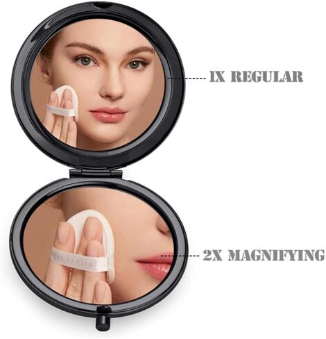 Cute Heart Shaped Compact Mirror for Purse,Red Travel Mirror with Glitter,Leather Small Pocket Mirror,Portable 2 x 1x Magnification Folding Makeup Mirror,Cosmetic Mirror for Gift in Kuwait