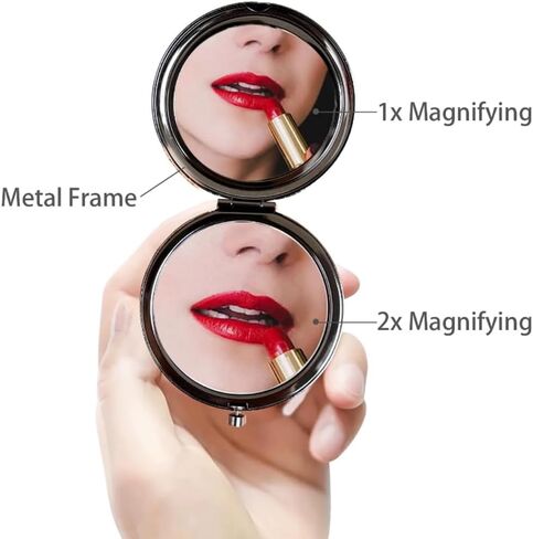 Cute Heart Shaped Compact Mirror for Purse,Red Travel Mirror with Glitter,Leather Small Pocket Mirror,Portable 2 x 1x Magnification Folding Makeup Mirror,Cosmetic Mirror for Gift in Kuwait