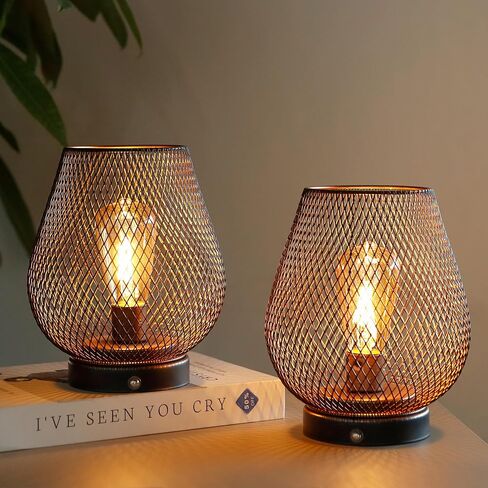 JHY Design Dimmable Touch Bedside Table LAMP مجموعة من 2 مصباح بطارية قابلة لإعادة الشحن مع مصباح LED اللحم اللاسلكي لحفلات حفلات الزفاف أحداث الفناء في الداخل (قاعدة معدنية ، بيضة برونزية) in Kuwait