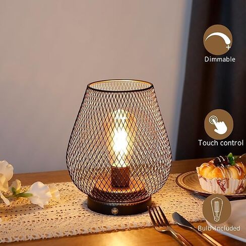 JHY Design Dimmable Touch Bedside Table LAMP مجموعة من 2 مصباح بطارية قابلة لإعادة الشحن مع مصباح LED اللحم اللاسلكي لحفلات حفلات الزفاف أحداث الفناء في الداخل (قاعدة معدنية ، بيضة برونزية) in Kuwait