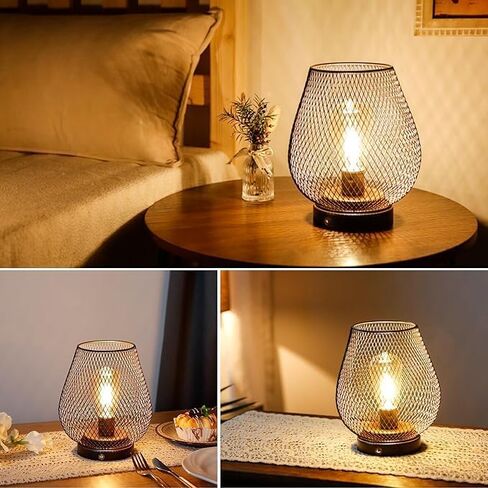 JHY Design Dimmable Touch Bedside Table LAMP مجموعة من 2 مصباح بطارية قابلة لإعادة الشحن مع مصباح LED اللحم اللاسلكي لحفلات حفلات الزفاف أحداث الفناء في الداخل (قاعدة معدنية ، بيضة برونزية) in Kuwait
