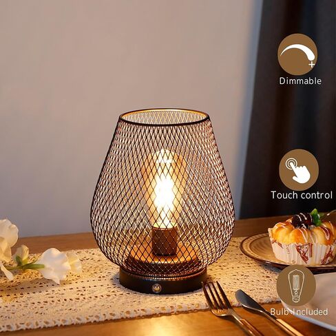 JHY DESIGN Dimmable Touch Bedside Table Lamp Set of 2 Rechargeable Battery Powered Lamp with LED Bulb Cordless Accent Light for Weddings Parties Patio Events Indoors Outdoors(Metal Base, Bronze Egg) in Kuwait