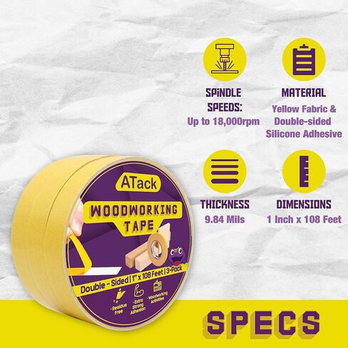 ATack Double-Sided Woodworking Tape, 1-Inch by 36-Yards (3-Pack) Double Face Turner Tape for CNC and Wood Template- Removable, Residue-Free and Surface-Safe in Saudi Arabia