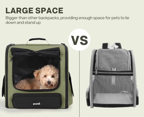Pecute Large Space Cat Carrier Backpack Pet Carrier for Cats & Small Dogs, Ventilated & Sturdy Pet Dog Backpack for Hiking, Camping, Travel- Lightweight, Ergonomic Design, Dark Green in Kuwait