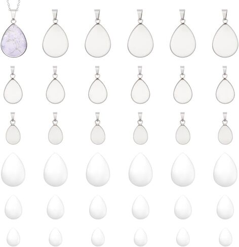 UNICRAFTALE Stainless Steel Pendant Cabochon Teardrop Blank Bezel Pendant with Glass Cabochons Base Pendant Cabochon Settings for DIY Necklaces Jewelry Making Findings in Saudi Arabia