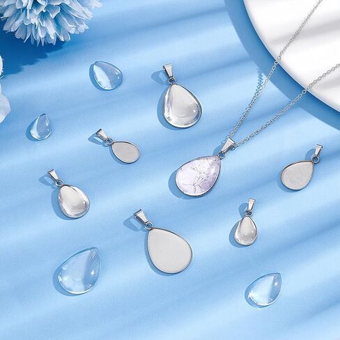 UNICRAFTALE Stainless Steel Pendant Cabochon Teardrop Blank Bezel Pendant with Glass Cabochons Base Pendant Cabochon Settings for DIY Necklaces Jewelry Making Findings in Saudi Arabia