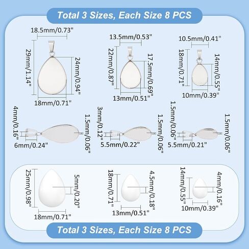 UNICRAFTALE Stainless Steel Pendant Cabochon Teardrop Blank Bezel Pendant with Glass Cabochons Base Pendant Cabochon Settings for DIY Necklaces Jewelry Making Findings in Saudi Arabia