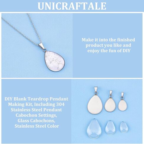 UNICRAFTALE Stainless Steel Pendant Cabochon Teardrop Blank Bezel Pendant with Glass Cabochons Base Pendant Cabochon Settings for DIY Necklaces Jewelry Making Findings in Saudi Arabia