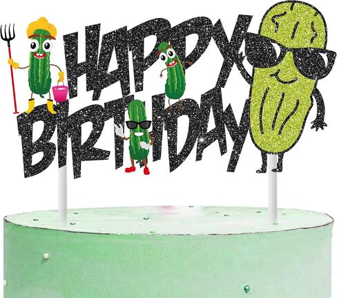 مخلل كعكة عيد ميلاد أعلى لامع أسود لطيف كعكة الخيار Topper Funder Pickle Pickle حفلة عيد ميلاد الديكور أخضر مخلل كعكة اختيار لخيار المخلل نوع من لوازم حفلة الشبت الكبيرة in Saudi Arabia