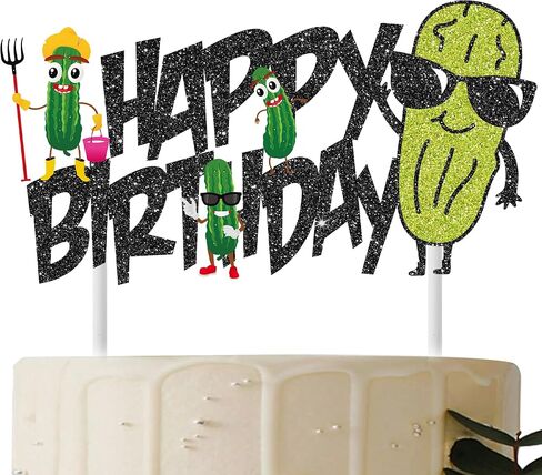 مخلل كعكة عيد ميلاد أعلى لامع أسود لطيف كعكة الخيار Topper Funder Pickle Pickle حفلة عيد ميلاد الديكور أخضر مخلل كعكة اختيار لخيار المخلل نوع من لوازم حفلة الشبت الكبيرة in Saudi Arabia