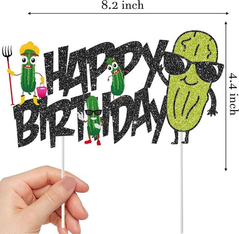 مخلل كعكة عيد ميلاد أعلى لامع أسود لطيف كعكة الخيار Topper Funder Pickle Pickle حفلة عيد ميلاد الديكور أخضر مخلل كعكة اختيار لخيار المخلل نوع من لوازم حفلة الشبت الكبيرة in Saudi Arabia