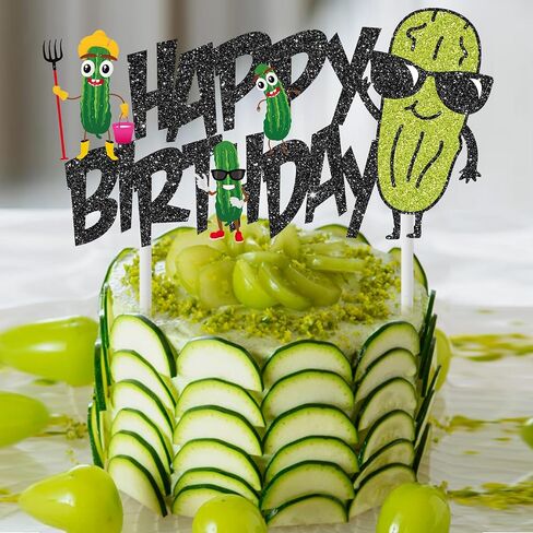 مخلل كعكة عيد ميلاد أعلى لامع أسود لطيف كعكة الخيار Topper Funder Pickle Pickle حفلة عيد ميلاد الديكور أخضر مخلل كعكة اختيار لخيار المخلل نوع من لوازم حفلة الشبت الكبيرة in Saudi Arabia