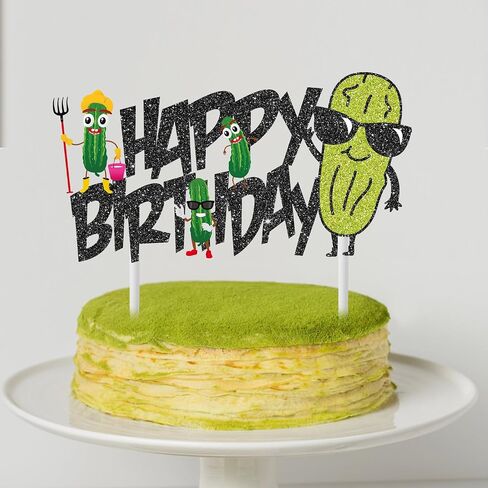 مخلل كعكة عيد ميلاد أعلى لامع أسود لطيف كعكة الخيار Topper Funder Pickle Pickle حفلة عيد ميلاد الديكور أخضر مخلل كعكة اختيار لخيار المخلل نوع من لوازم حفلة الشبت الكبيرة in Saudi Arabia