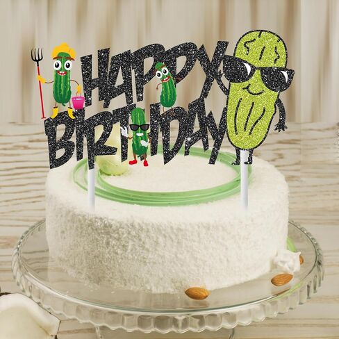 مخلل كعكة عيد ميلاد أعلى لامع أسود لطيف كعكة الخيار Topper Funder Pickle Pickle حفلة عيد ميلاد الديكور أخضر مخلل كعكة اختيار لخيار المخلل نوع من لوازم حفلة الشبت الكبيرة in Saudi Arabia