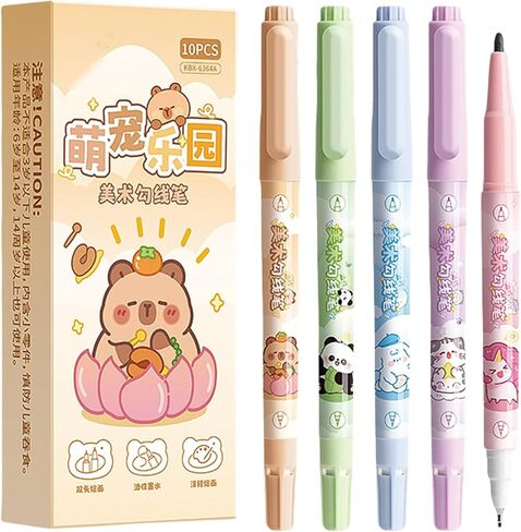 10 Pcs Cute Black Ink Drawing Pens Cartoon Animal Dual Tip Art Pens Fineliner Ink Pen Waterproof Markers Pen for Kids Adult Sketching Craft Art Supplies (Animal) in Saudi Arabia