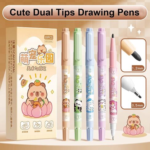 10 Pcs Cute Black Ink Drawing Pens Cartoon Animal Dual Tip Art Pens Fineliner Ink Pen Waterproof Markers Pen for Kids Adult Sketching Craft Art Supplies (Animal) in Saudi Arabia