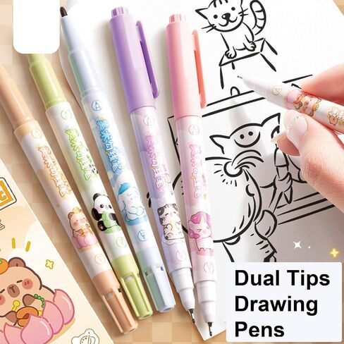 10 Pcs Cute Black Ink Drawing Pens Cartoon Animal Dual Tip Art Pens Fineliner Ink Pen Waterproof Markers Pen for Kids Adult Sketching Craft Art Supplies (Animal) in Saudi Arabia