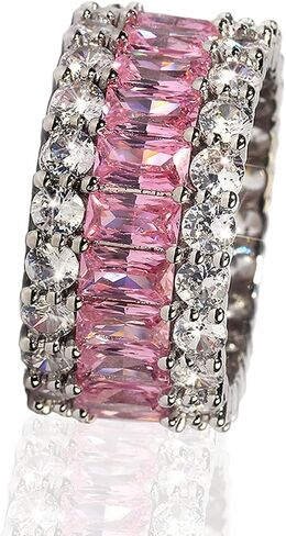 AZQ 925 Sterling Silver Shiny Full Diamond Ring 18K Gold Cocktail Rings Round Cut Cubic Zirconia Promise Rings CZ Diamond Halo Ring Eternity Engagement Wedding Band Ring for Women TZ.110 in Saudi Arabia