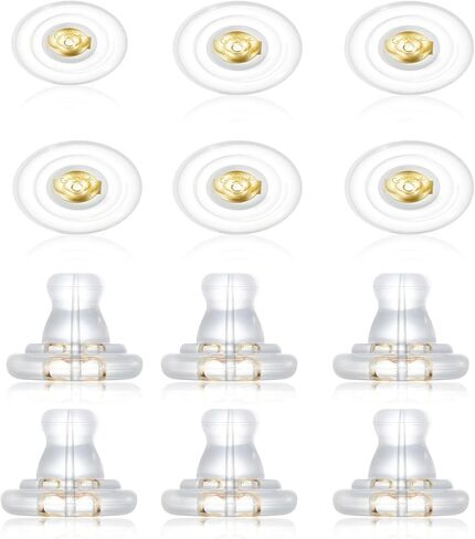 12Pcs Earring Backs,18K Gold Silicone Earring Backs Replacements,Locking Secure Earring Backs for Studs/Droopy Ears,No-Irritate Hypoallergenice Soft Clear Earring Backs for Women(Gold) in Kuwait