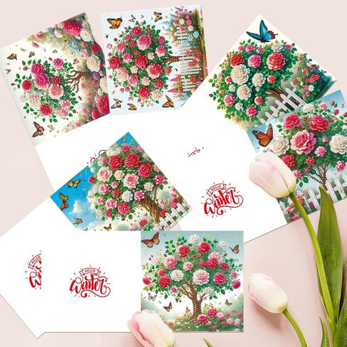pigpigboss 6 Packs Happy Mother's Day Diamond Painting Greeting Cards with Envelop,Flower Bouquet Greeting Card with Diamond for Mother's Day, Diamond Art Greeting Cards for Mom in Saudi Arabia